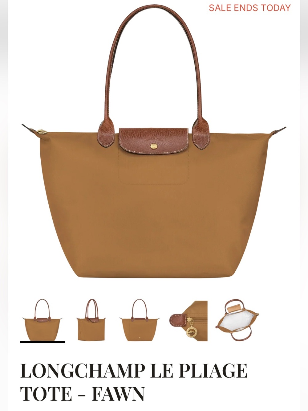 Authentic Longchamp Le Pliage Tote in Fawn with Brown Trim - Picture 3 of 15